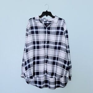 GAP Blue & White Ariella Boyfriend Flannel Top